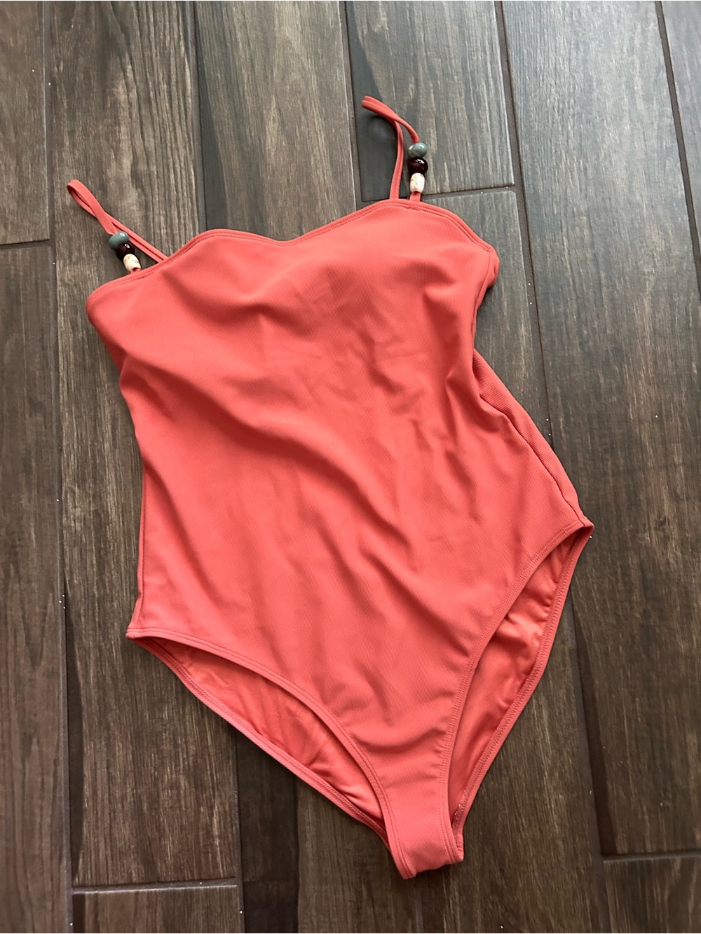 WILO the Label Salmon Pink Ribbed Beaded One Piece Swimsuit Sz L
